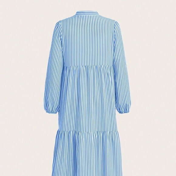 Blue Casual Women's Striped Printed Daily Dress - Picture 2 of 5